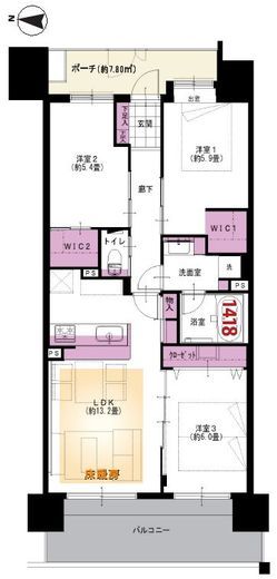 コンフォリア新宿イーストサイドタワー 8階 間取り図