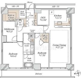 Wコンフォートタワーズ WEST 45階 間取り図