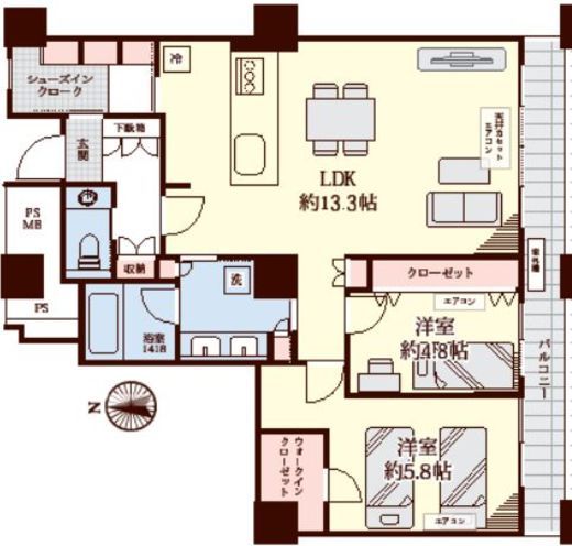 西戸山タワーホウムズ 13階 間取り図