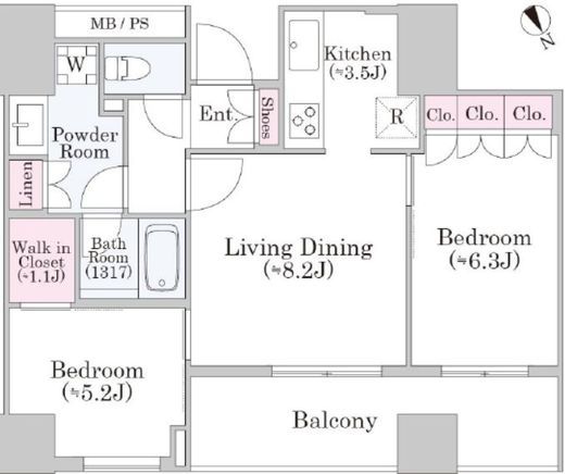 カスタリア都立大学 22階 間取り図