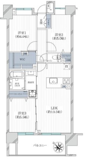 クレストシティレジデンス 14階 間取り図