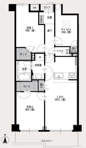 ロイヤルシャトー武蔵新城 3階 間取り図