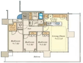 HARUMI FLAG SUN VILLAGE T棟 (晴海フラッグ サンヴィレッジ T棟) 12階 間取り図
