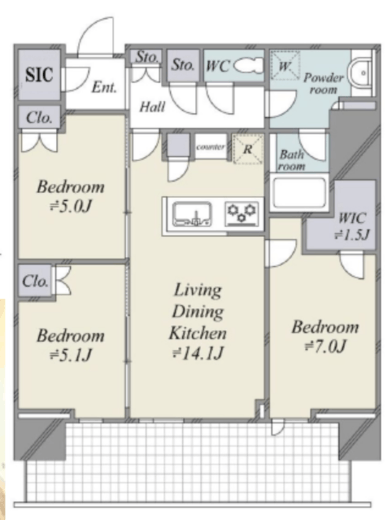HARUMI FLAG SUN VILLAGE T棟 (晴海フラッグ サンヴィレッジ T棟) 33階 間取り図