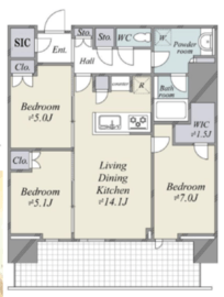HARUMI FLAG SUN VILLAGE T棟 (晴海フラッグ サンヴィレッジ T棟) 33階 間取り図