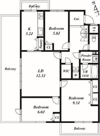 マンション雪谷テラス 3階 間取り図