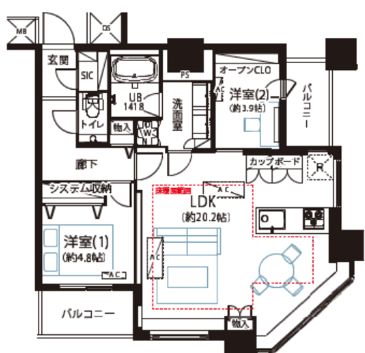 カテリーナ三田タワースイート イーストアーク 28階 間取り図