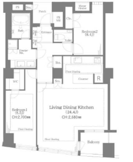 品川Vタワー タワー棟 38階 間取り図