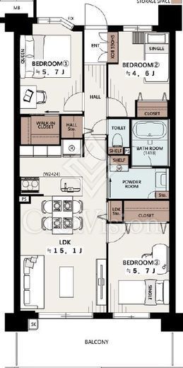 ハートビートベース横濱根岸 3階 間取り図
