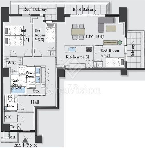 ブランズ渋谷常盤松 7階 間取り図
