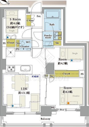 オープンレジデンシア小石川播磨坂 6階 間取り図