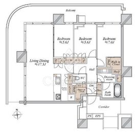 HARUMI FLAG SUN VILLAGE T棟 (晴海フラッグ サンヴィレッジ T棟) 38階 間取り図