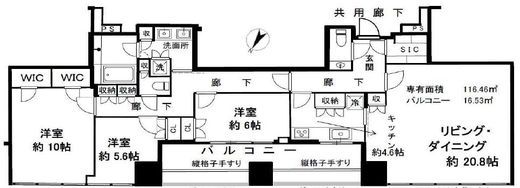 プレミストタワー白金高輪 18階 間取り図