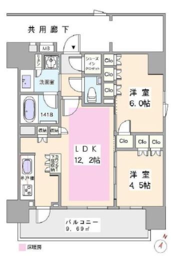 グローリオコンフォート文京本駒込 13階 間取り図