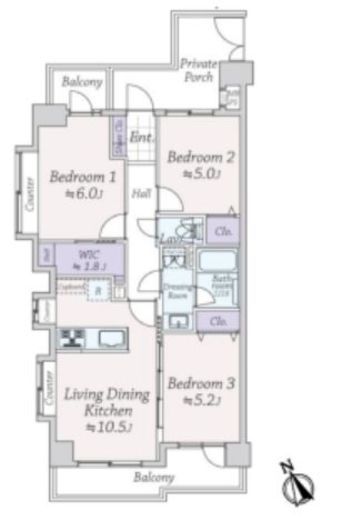 ライオンズマンション広尾南 3階 間取り図