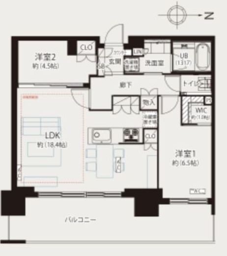 プレール・ドゥーク中目黒 22階 間取り図