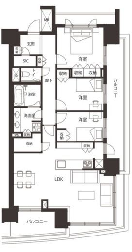HARUMI FLAG SUN VILLAGE (晴海フラッグ サンヴィレッジ) 7階 間取り図