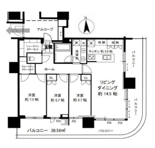HARUMI FLAG SUN VILLAGE (晴海フラッグ サンヴィレッジ) 7階 間取り図