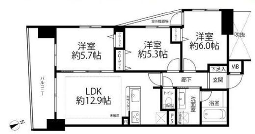 コスモ広尾 7階 間取り図
