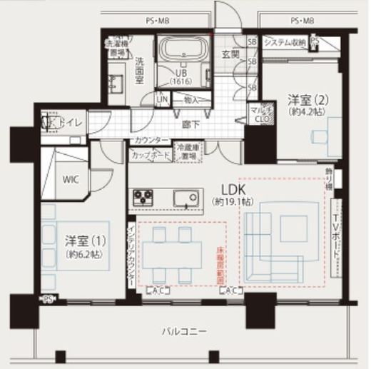 レジディア築地 28階 間取り図