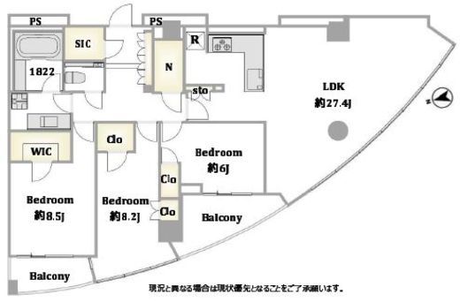 キャビンアリーナ赤坂 27階 間取り図