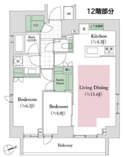 オープンレジデンシア虎ノ門 12階 間取り図