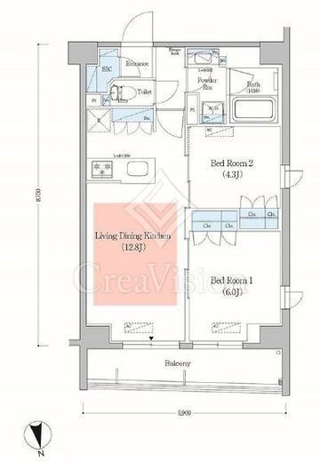 アーバネックス日本橋馬喰町 2LDK　間取り図