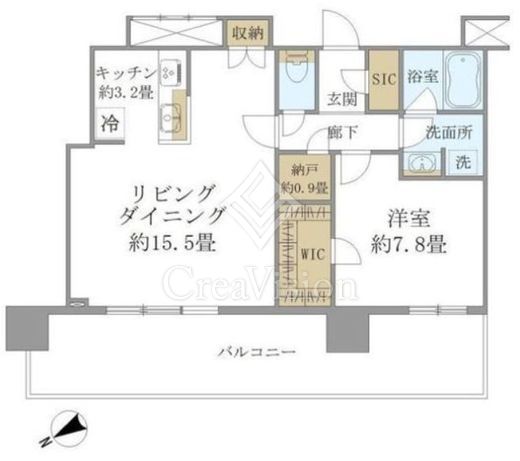 ブリリアタワー浜離宮 1LDK　間取り