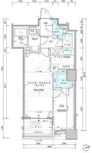 パークタワー勝どきミッド/サウス 1LDK　間取り図