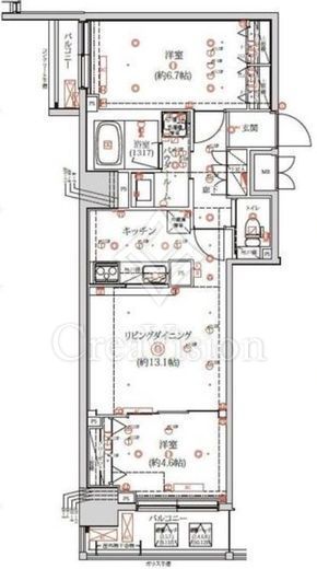 QUALITAS日本橋浜町 (クオリタス日本橋浜町) 2LDK　間取り図