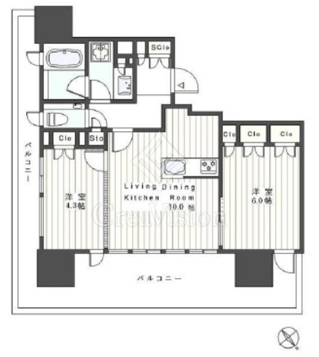 ウェリスタワー愛宕虎ノ門 2LDK　間取り図