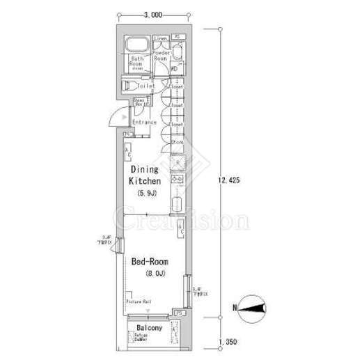 ルミークアン南麻布 1LDK　間取り図