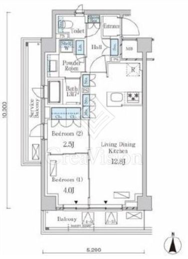 ラティエラ武蔵小杉 2LDK　間取り図