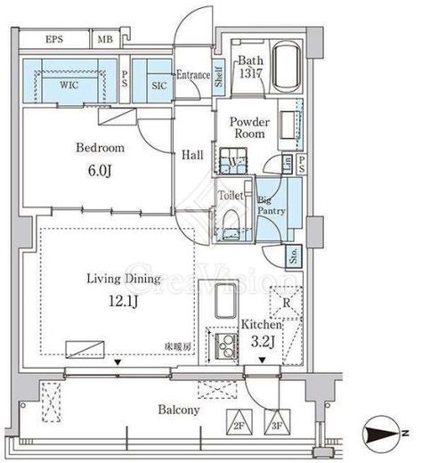 グランドゥールプレミアム代々木大山 1LDK　間取り図