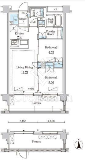 グランドゥールプレミアム代々木大山 2LDK　間取り図