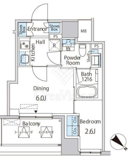 エムエー月島 1DK　間取り