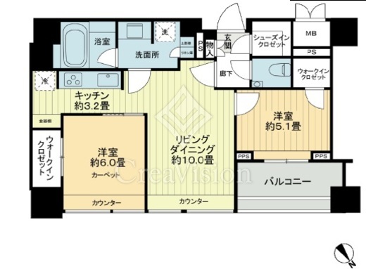 グランスイート麻布台ヒルトップタワー 間取り　2LDK