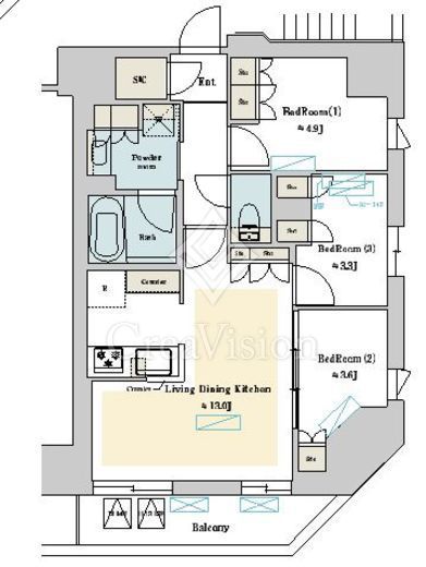 nido蔵前Residence 3LDK　間取り図