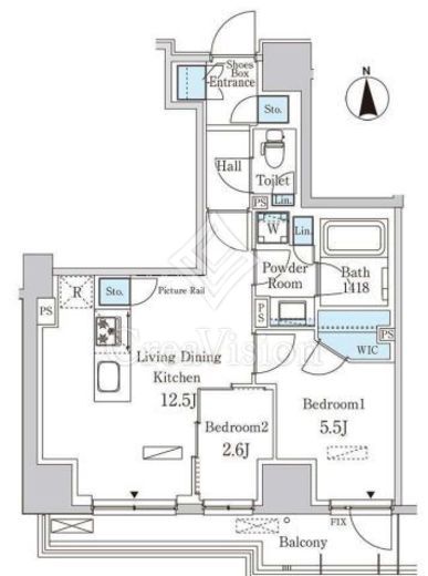 パークアクシス浅草田原町ガーデン 2LDK　間取り図