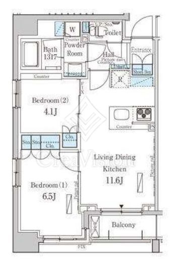 パークアクシス横浜山下町 2LDK　間取り