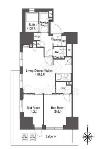 コンフォリア東新宿 2LDK　間取り図