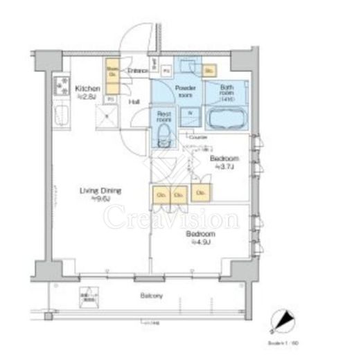 プラウドフラット墨田曳舟ディアージュ 1LDK　間取り図