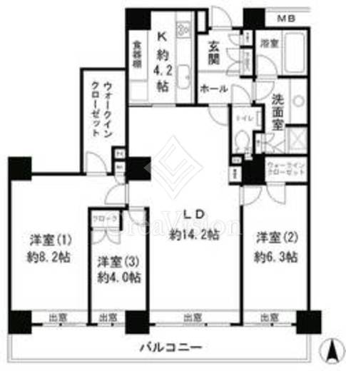 リバーポイントタワー 間取り　3LDK