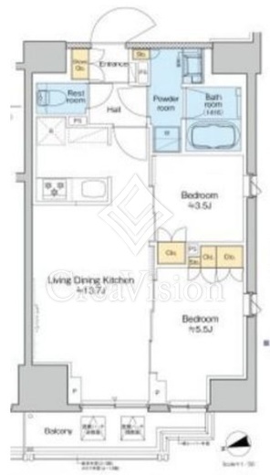 プラウドフラット本郷三丁目 2LDK　間取り図