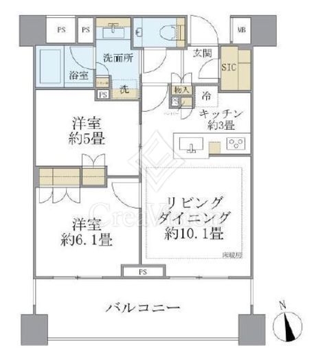 ブリリア目黒大橋 2LDK　間取り図