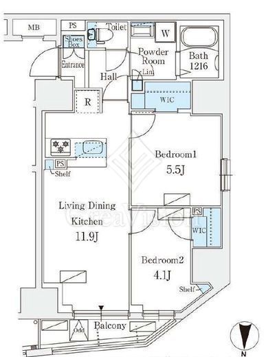 オープンブルーム入谷EAST 2LDK　間取り図