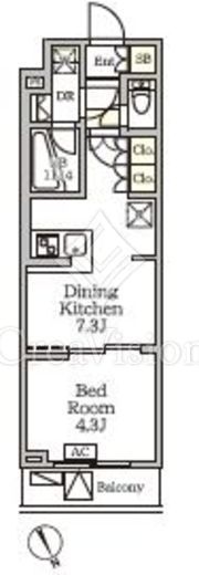 アジールコート後楽園 1DK　間取り