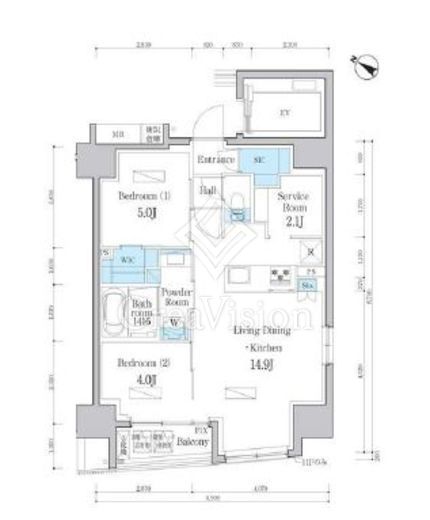 デュオフラッツ日本橋水天宮 2SLDK　間取り図