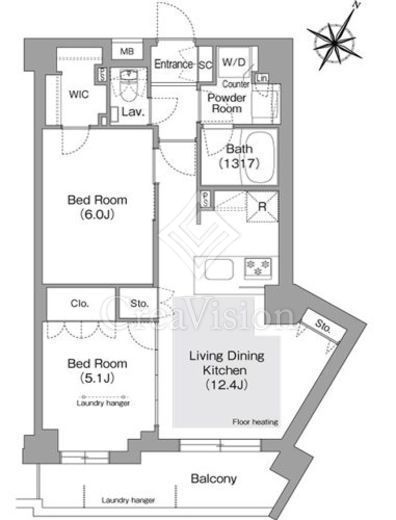 コンフォリア・リヴ文京護国寺 2LDK　間取り