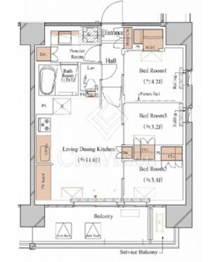 ブランシエスタ木場 3LDK　間取り図